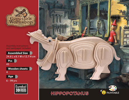Gepettos Hippo 3D wooden puzzle