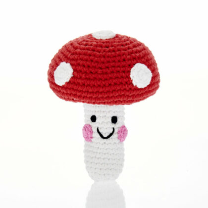 Crocheted baby rattle - toadstool from Pepplechild Fair Trade toys