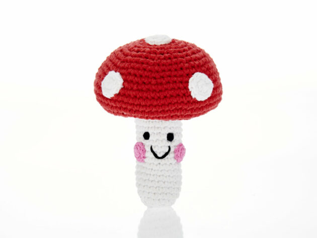 Crocheted baby rattle - toadstool from Pepplechild Fair Trade toys