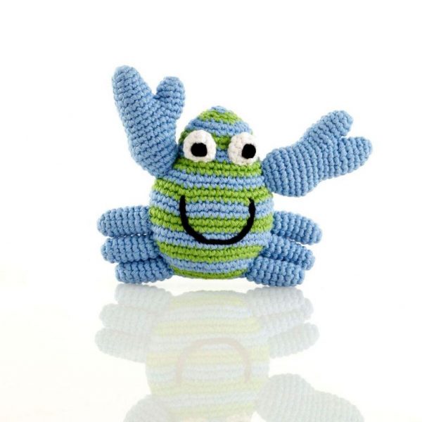 Crocheted crab baby rattle from Pebble fairly traded toys