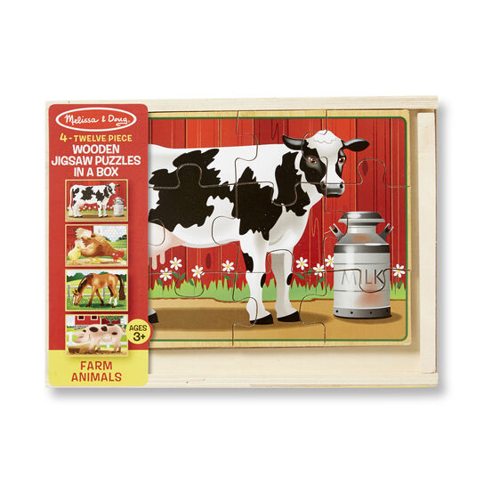 4 wooden farm jigsaw puzzles in a box by Melissa and Doug