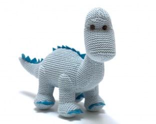Knitted Organic Cotton Dinosaur Rattle - Baby Blue