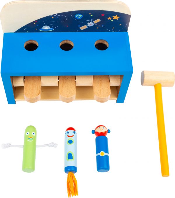 Space themed wooden hammer bench for toddlers from Small Foot Design Toys