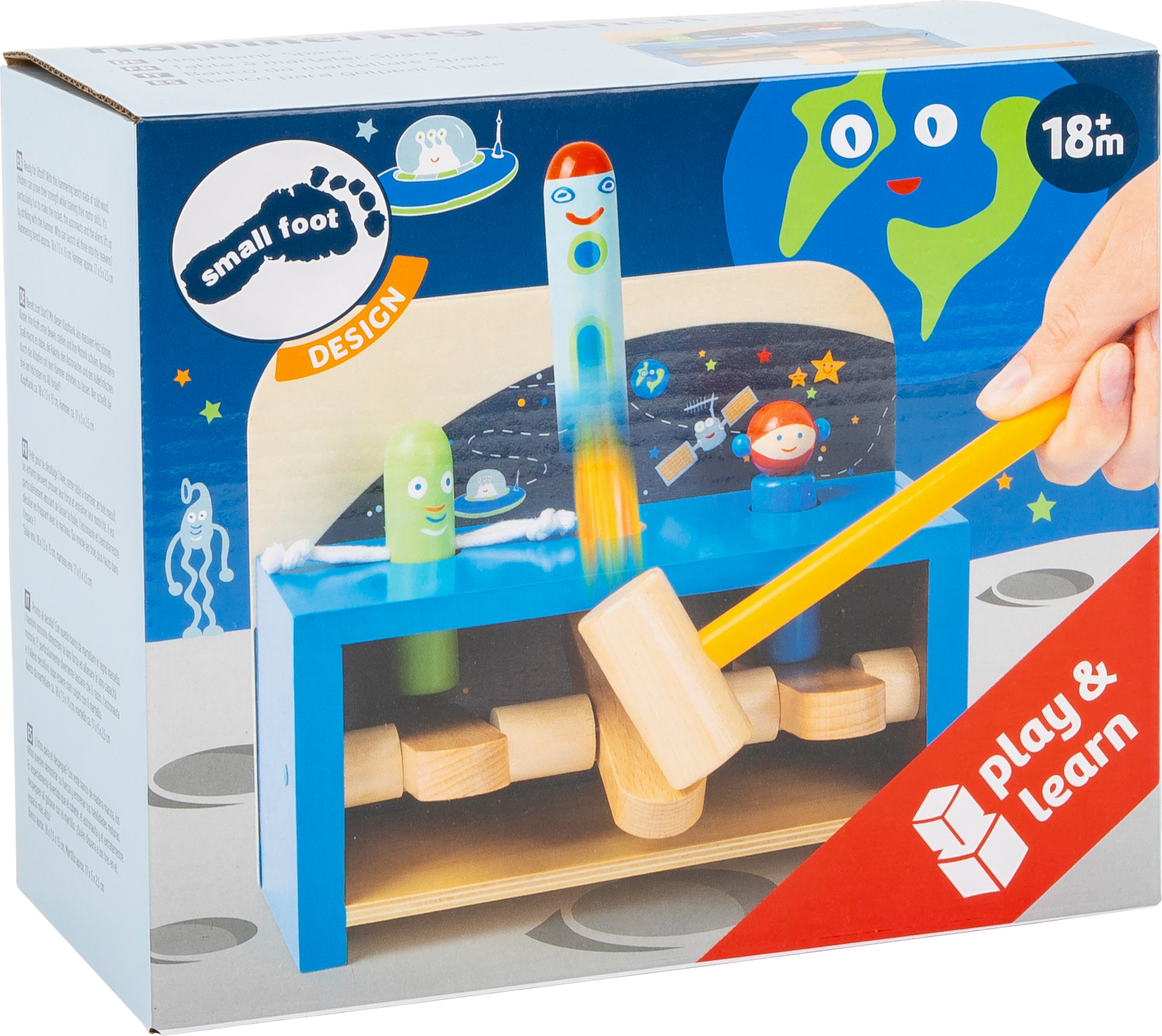 Space themed wooden hammer bench for toddlers from Small Foot Design Toys