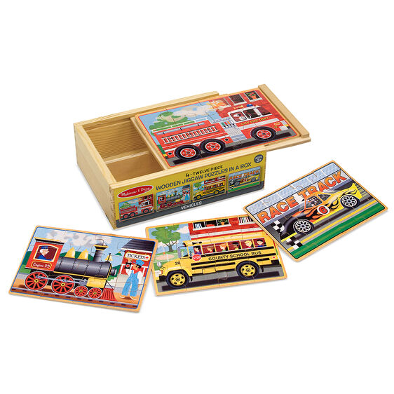 Melissa and Doug Vehicle Puzzles in a Box. Wooden Jigsaw puzzles