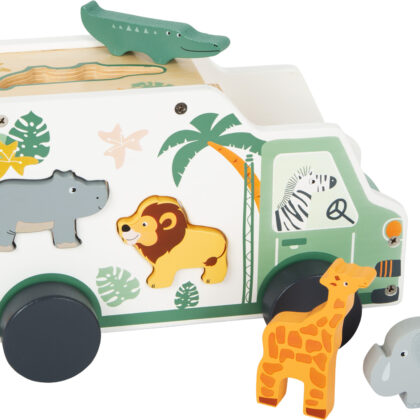 Wooden Shape Sorting Safari Bus with Animals