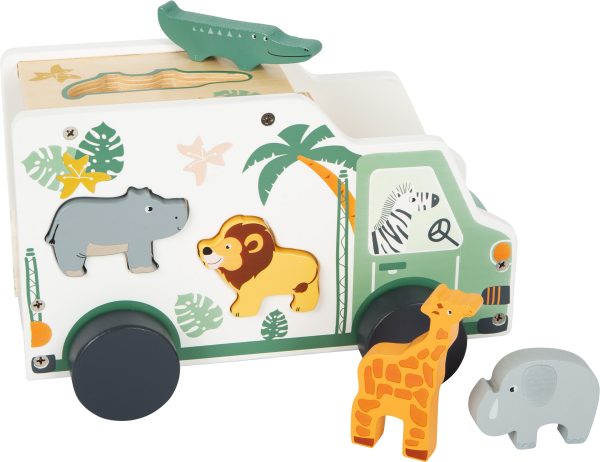 Wooden Shape Sorting Safari Bus With, Wooden Safari Animals Toys For Toddlers