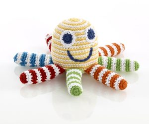 Fair Trade Crochet Octopus Rattle- Pebble Baby Toys