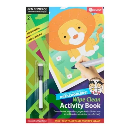 Wipe clean activity book pen control